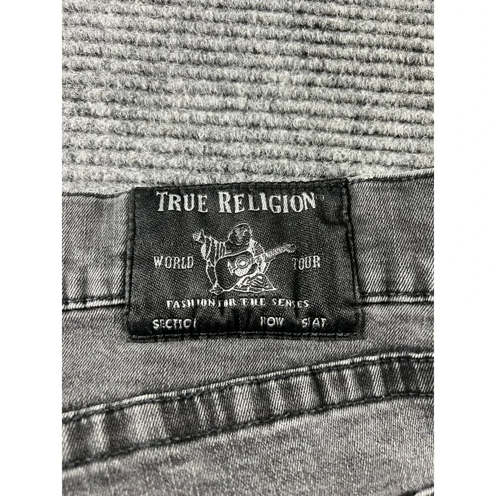 True Religion Geno Slim Fit Jeans Mens 36x33 Gray Faded Denim Horseshoe Stitch